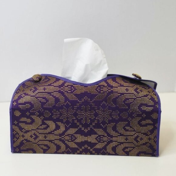 Unique Home decor Accents Purple and Gold Songket Tissue Box Holder - Picture 2 of 10